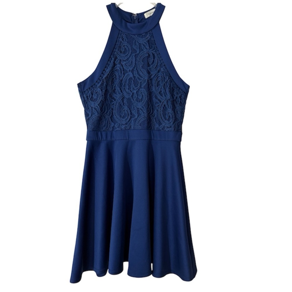 Francesca's Collections‎ Dress Lace Halter Fit Flare Homecoming Navy Size Medium